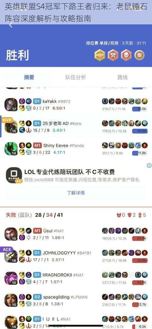 英雄联盟S4冠军下路王者归来:老鼠锤石阵容深度解析与攻略指南